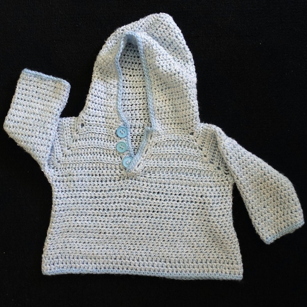 Hand-Knitted Blue Pullover Hoodie
